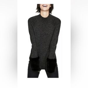 Boden Gray Melange Faux Fur Cuff Benedicta Sweater